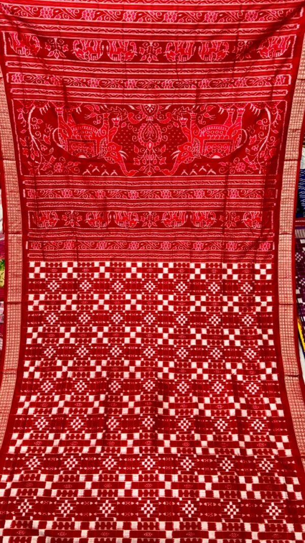 Red & White Original Handloom Pata (Silk) Saree