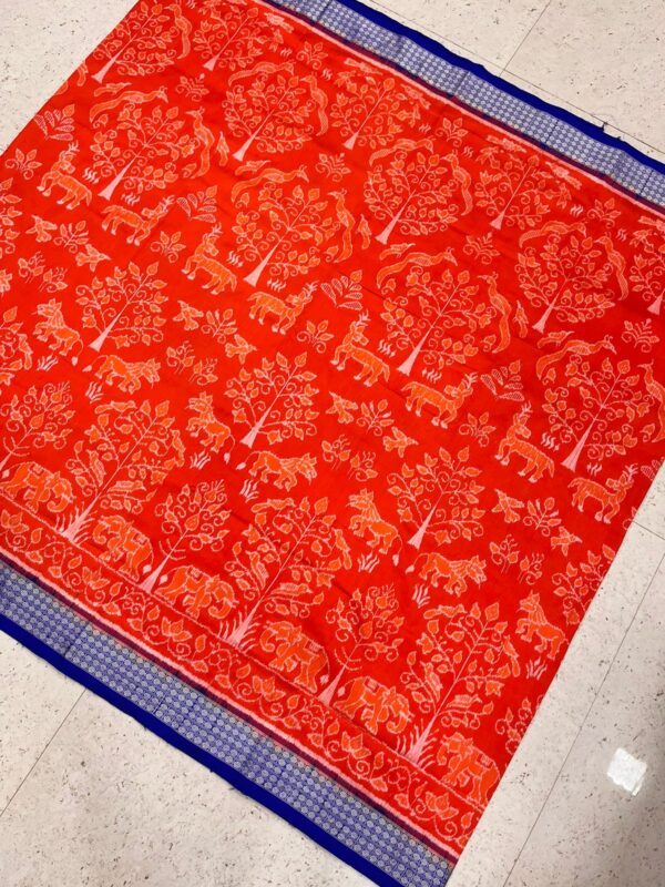 Orange blue Original Handloom Pata (Silk) Saree