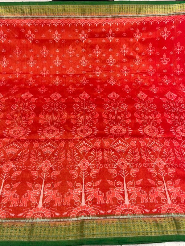 Orange Green Original Handloom Pata (Silk) Saree
