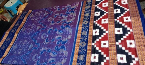 Handloom Blue Red heavy Design Bandha Saree