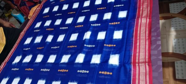 Sambalpuri Handloom Blue Red heavy Design Bandha Saree
