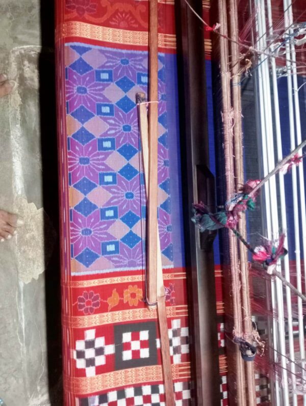 Sambalpuri Handloom Red & Blue Entire Design Bandha Saree