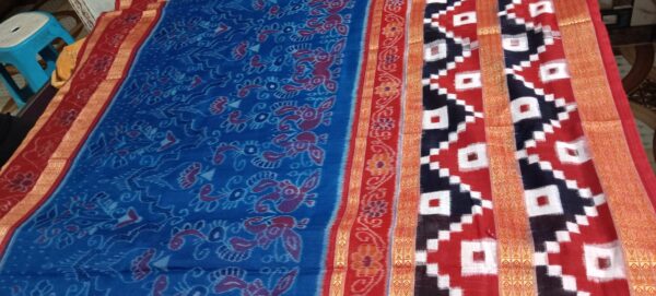 Sambalpuri Handloom Blue Red Entire Design Bandha Saree