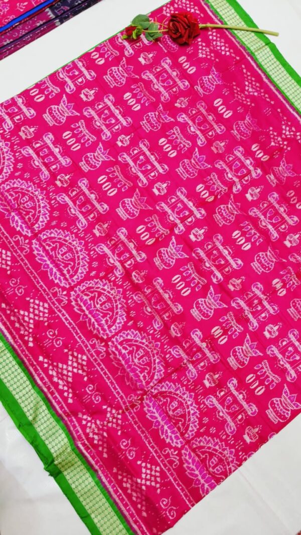 Red, Green, Bunakar Original Handloom Pata (Silk) Saree