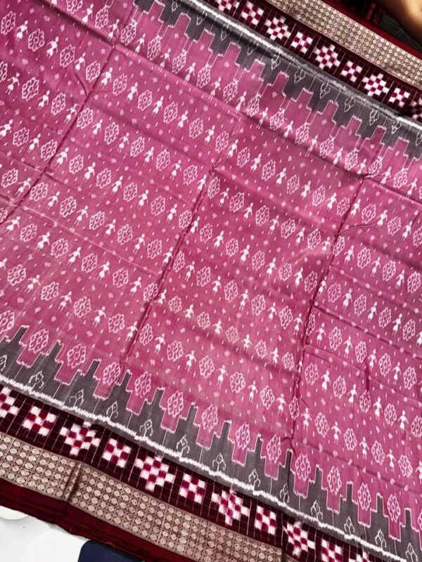 Pink Colour Bunakar Original Handloom Pata (Silk) Saree