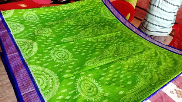 Light Green, Blue, Bunakar Original Handloom Pata (Silk) Saree