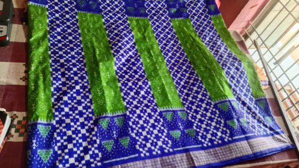 Blue, Green, Bunakar Original Handloom Pata (Silk) Saree
