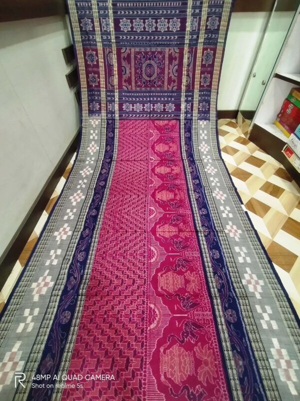Sambalpuri Handloom Pink & Blue Entire Design Bunakar Bandha Saree