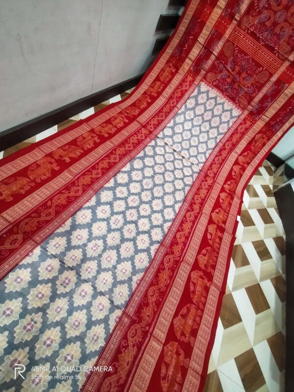 Sambalpuri Handloom white & Red Entire Design Bunakar Bandha Saree