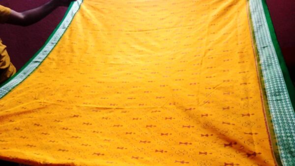 Green, Yellow Bunakar Original Handloom Pata (Silk) Saree