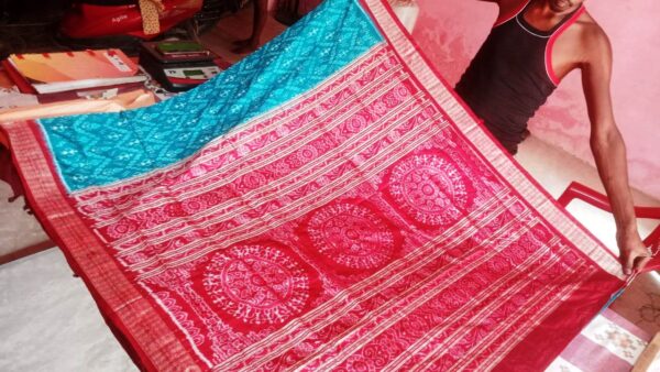 Green, Red Meher Bunakar Original Handloom Pata (Silk) Saree