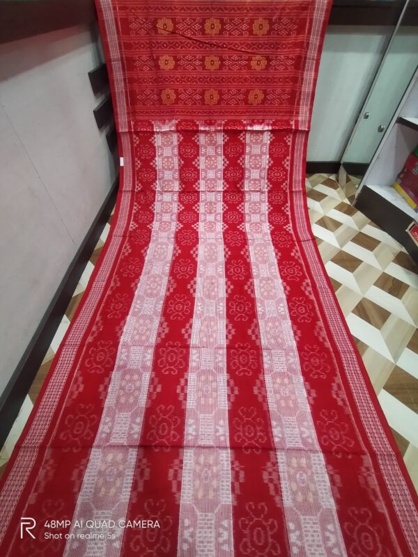 Sambalpuri Handloom Red,White Meher Bunakar Bandha Saree